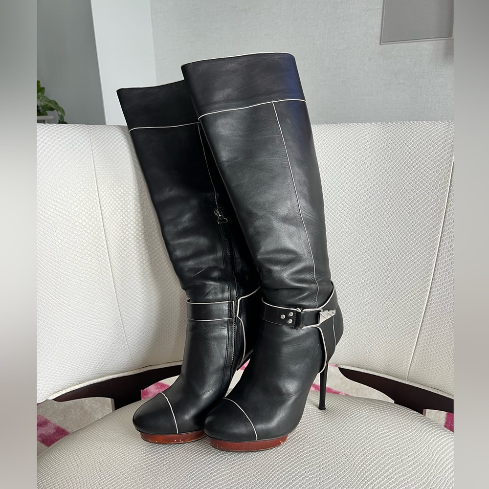 Badgley Mischka sexy black calf leather boots - Picture 4 of 15